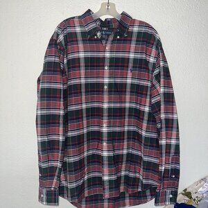 Polo Ralph Lauren Button Down Shirt Mens 17.5 36/37 Classic Fit Red Tartan Plaid